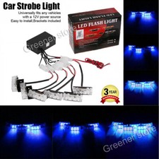 Voiture 6X 3 LED Bleu Strobe Flashing Urgence Police Warning Lampe Grill Lumière