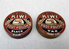 Cirage Kiwi : 2 Boîtes en tôle lithographiée : Black - Tan / Noire - Jaune Cire