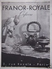 PUBLICITÉ 1944 FRANOR ROYALE ORFÈVRE - PARIS - ADVERTISING