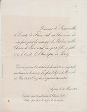1902 Faire-part mariage Comte de CHASSEPOT de PISSY & Thérèse de FROISSARD Azans