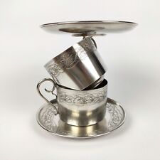 Bardiès : Paire de déjeuner / tasse à chocolat Art Nouveau argent massif vermeil