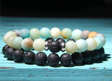 Lot de 2 Bracelets Amazonite et pierre de Lave, en pierre Naturelle, Sur mesure