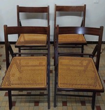 Lot De 4 Chaises Pliantes En Bois Et Cannage Vintage Année 70 ( Réf : Hang  )