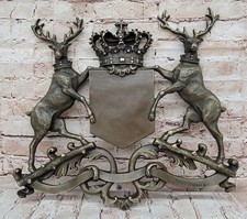 Sculpture En Bronze Signée Œuvre Originale Art Déco Cerf Blason Royal Sculpture
