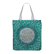 Sac De Shopping Personnalisé Plage Est Mon Endroit Heureux Imprimé Léopard Vert