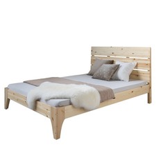 Lit Double en Bois Massif 140x200 cm Futon Pin avec Sommier à Lattes Homestyle4u