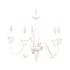 Lustre Contemporain En Bois Blanc Shabby Chic 5 Lumières Esse 808/5