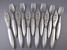 Cardeilhac 6 couverts à poisson argent massif Art Nouveau fourchettes couteaux
