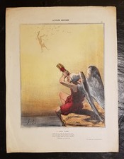Lithographie de 1842 Honoré DAUMIER La chute d'Icare 28x36 /Coloriée et gommée