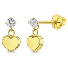 14k Or Pendantes Coeur Enfants/Enfants/Filles Boucles D'Oreilles Sécurité Vis