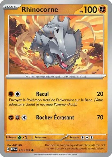 Carte pokémon rhinocorne - pokémon,