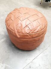 Vintage POUF EN CUIR Patchwork Rectangle Deco Tabouret Repose Pied Ancien