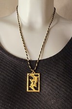 Cecile Jeanne Paris CCB Pendentif Colombes, Doves Dore Cordon OR Et Noir Vintage