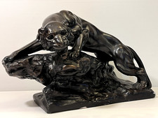 ❤️ Important  plâtre animalier Belle panthère noire Sculpture  vintage
