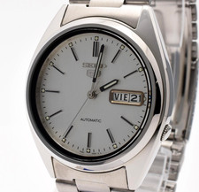 [ COMME NEUF ] SEIKO 5 SNXF01K 7S26-0480 Silver Day Date Automatic Men's...