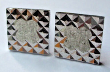 Boutons De Manchette Rhodié argent gravé diamant poinçonés bijou vintage 2183