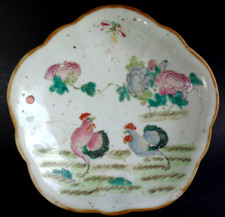 Coupelle assiette chine coq porcelaine Old chinese rooster bowl plate mark XIX