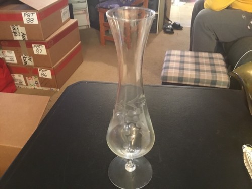 Clear tall etched - glass, vase