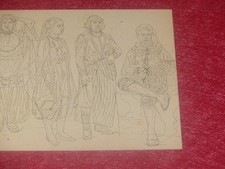 DESSIN ORIGINAL ENCRE FIN XIXe GROUPE ORIENT MUSICIEN BOUZOUKI COSTUMES HISTOIRE