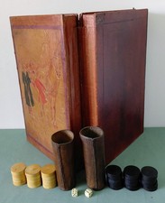 Boîte de jeu de Backgammon ancien Jacquet coffret 2 livres en cuir (Complet)