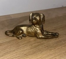 Statuette Petit Chien De Chasse En Bronze Patine Dorée Déco Vitrine