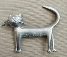 Jean Cocteau Signé Broche Chat 1997 Métal Argenté Petit Modèle Vintage 
