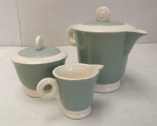 Service à café faïence Digoin Sarreguemines vert amande vintage Art Deco