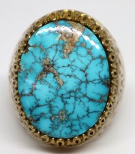 Bague iranienne en argent 925 fait main bleu turquoise Nayshabouriايراني فيرو...