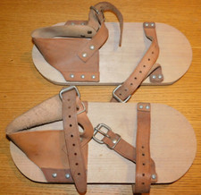 vintage 2 RAQUETTE taille 46 CHAUSSURE SABOT semelle en bois CUIR ski neige WOOD