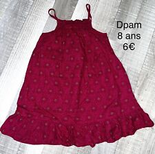 Dpam 8 Ans Fille : : Robe Rose Prune Fleurie Coton À Bretelles Été