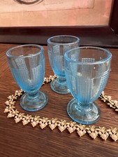 Ancienne Opaline De Foire Bleu Turquoise 3 Petits Verres Dînette. Portieux