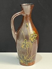Vase carafe pichet en Terre Cuite Décor Fleurs Vintage