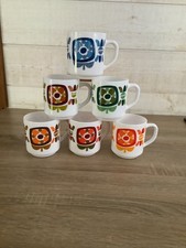 Ensemble de 6 mugs / tasses publicitaires en Arcopal vintage modèle Mobil