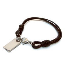 BRACELET CUIR Marron foncé charm's Plaque ACIER rectangle élégant homme réglable