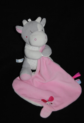 Doudou vache blanc - vache, gris
