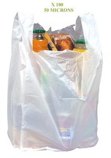 100 SACS PLASTIQUES A BRETELLES 260X450 M/M 50 MICRONS CONFORME LOI REUTILISABLE