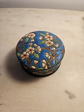 Boîte à bijoux Longwy ancienne bleu motif floral céramique vintage décoratif