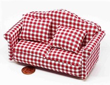 Canapé En Véranda Rouge À Carreaux Meuble Settee Échelle 1:12 Miniature Tumdee