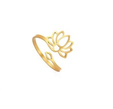 Bague fine fleur de lotus réglable acier doré inoxydable  - Bijoux des Lys