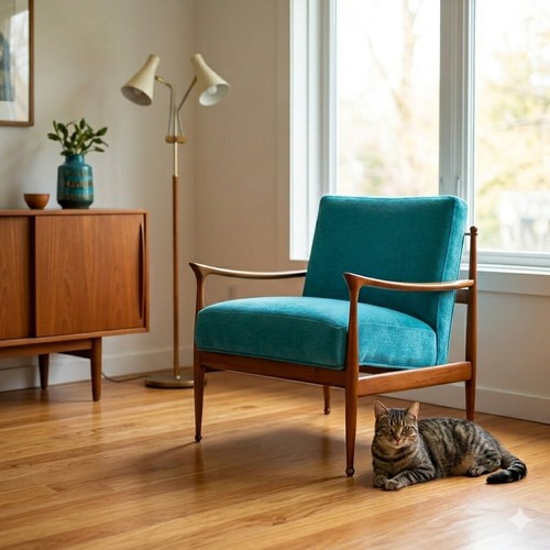 Fauteuil vintage teak tissu - vintage,