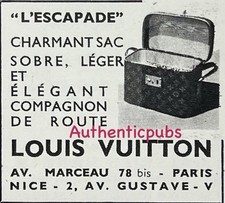 PUBLICITE LOUIS VUITTON L’ESCAPADE VANITY SAC DE VOYAGE BAGAGE DE 1960 AD PUB