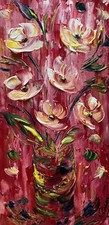 Tableau Fleurs  Rose Blanc Rouge Peinture Sur Toile Neuve