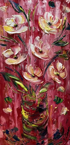 Tableau fleurs rose blanc - tableau,