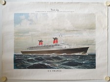 Affiche FRENCH LINE Compagnie Transatlantique S.S. FRANCE - MARIN-MARIE