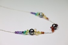 collier argent en perles noires de Tahiti pierre précieuse citrine péridot 1941