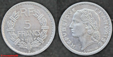 France ! 5 francs Lavrillier 1945 B etat Superbe peu courant pour l'aluminium