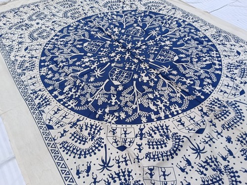 Couvre lit indien bleu blanc - couvre-lit,
