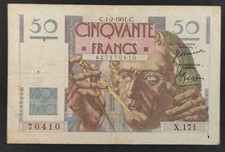 France  Billet de 50 Francs Le verrier  du 01/02/1951 X.171 Ref: F.20/17