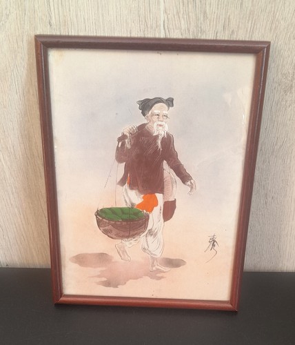 Peinture sur soie vieillard - peinture,