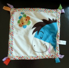 *. DOUDOU PLAT DISNEY NICOTOY BOURRIQUET ANE BLEU FLEUR SOLEIL BORD A POIS TTBE